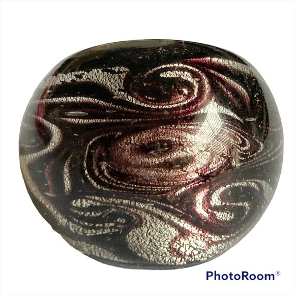 Murano Style Art Glass Dome Cocktail Ring Size 7 8 Purple Silver Vintage Stock - Picture 1 of 12